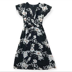 Trixxi Black Floral Twist-Front Midi Dress